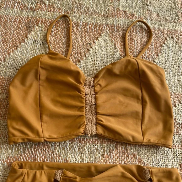 Posh Pua Leihiwa High Waisted Crochet Bikini Set in Ochre Tan Brown - Picture 6 of 11